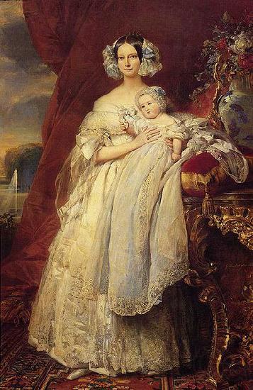 Franz Xaver Winterhalter Portrait of Helena of Mecklemburg-Schwerin, Duchess of Orleans with her son the Count of Paris Germany oil painting art